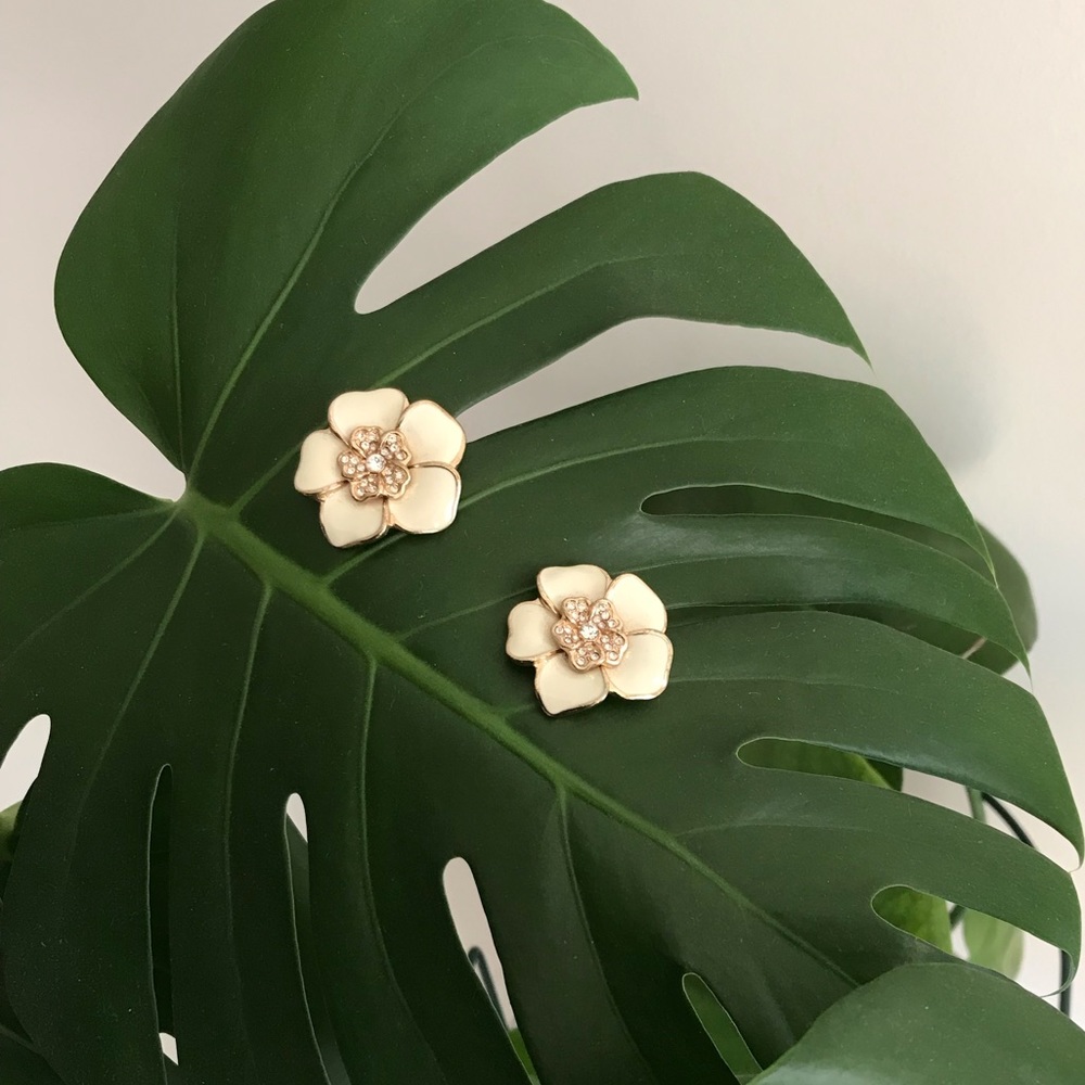 Enamel and Cz Stone Flower Earrings